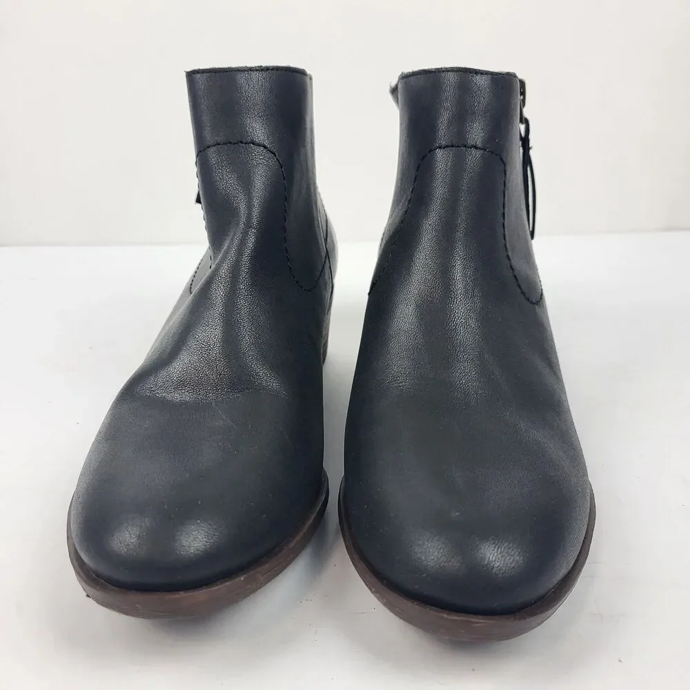 Lucky Brand Womens Blandre Side Zip Ankle charcoal black Leather Booties 6.5M